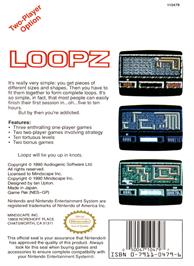 Box back cover for Loopz on the Nintendo NES.