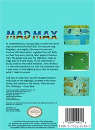 Box back cover for Mad Max on the Nintendo NES.