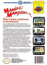 Box back cover for Maniac Mansion on the Nintendo NES.
