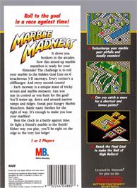 Box back cover for Marble Madness on the Nintendo NES.