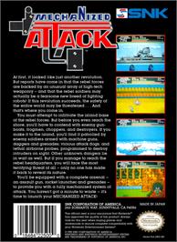 Box back cover for Mechanized Attack on the Nintendo NES.