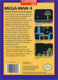 Box back cover for Mega Man 4 on the Nintendo NES.