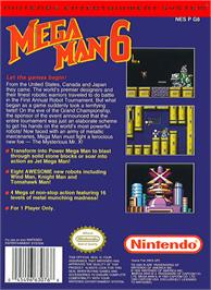Box back cover for Mega Man 6 on the Nintendo NES.