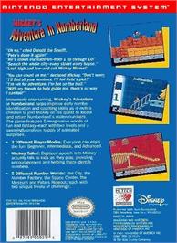 Box back cover for Mickey's Adventures in Numberland on the Nintendo NES.