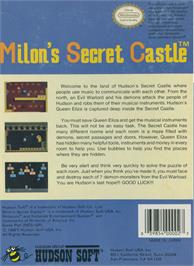 Box back cover for Milon's Secret Castle on the Nintendo NES.