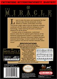 Box back cover for Miracle Piano Teaching System on the Nintendo NES.