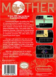 Box back cover for Mother on the Nintendo NES.