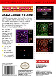 Box back cover for Ms. Pac-Man on the Nintendo NES.