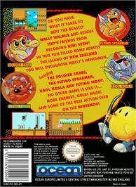 Box back cover for New Zealand Story on the Nintendo NES.