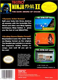 Box back cover for Ninja Gaiden II: The Dark Sword of Chaos on the Nintendo NES.