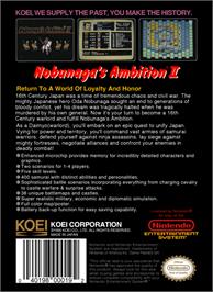 Box back cover for Nobunaga's Ambition 2 on the Nintendo NES.