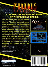 Box back cover for P'radikus Conflict on the Nintendo NES.