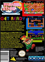 Box back cover for Parasol Stars: The Story of Bubble Bobble 3 on the Nintendo NES.