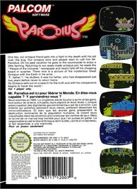 Box back cover for Parodius on the Nintendo NES.