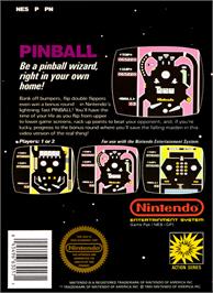 Box back cover for Pinball on the Nintendo NES.