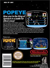 Box back cover for Popeye on the Nintendo NES.