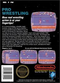 Box back cover for Pro Wrestling on the Nintendo NES.