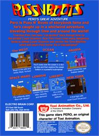 Box back cover for Puss N Boots: Pero's Great Adventure on the Nintendo NES.