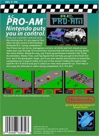 Box back cover for R.C. Pro-Am on the Nintendo NES.