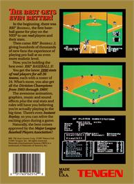 Box back cover for RBI Baseball 3 on the Nintendo NES.