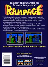 Box back cover for Rampage on the Nintendo NES.