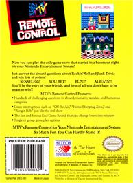 Box back cover for Remote Control on the Nintendo NES.