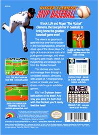 Box back cover for Roger Clemens' MVP Baseball on the Nintendo NES.