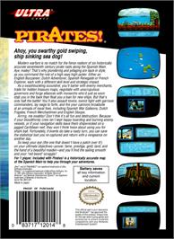 Box back cover for Sid Meier's Pirates on the Nintendo NES.