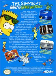 Box back cover for Simpsons: Bart vs. the Space Mutants on the Nintendo NES.