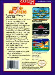Box back cover for Snow Bros. Nick & Tom on the Nintendo NES.