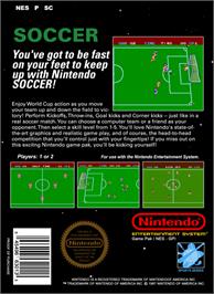 Box back cover for Soccer on the Nintendo NES.
