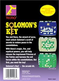 Box back cover for Solomon's Key on the Nintendo NES.