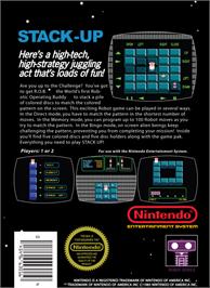 Box back cover for Stack Up on the Nintendo NES.