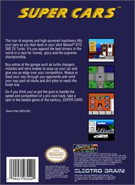 Box back cover for Super Cars on the Nintendo NES.