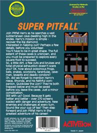 Box back cover for Super Pitfall on the Nintendo NES.