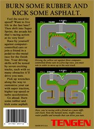 Box back cover for Super Sprint on the Nintendo NES.