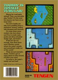 Box back cover for Toobin' on the Nintendo NES.