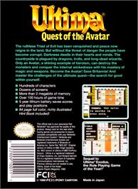 Box back cover for Ultima IV: Quest of the Avatar on the Nintendo NES.