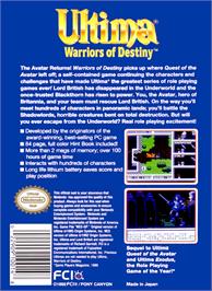 Box back cover for Ultima V: Warriors of Destiny on the Nintendo NES.