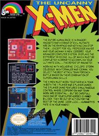 Box back cover for Uncanny X-Men on the Nintendo NES.