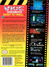 Box back cover for Vice: Project Doom on the Nintendo NES.