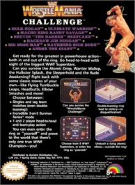 Box back cover for WWF Wrestlemania Challenge on the Nintendo NES.