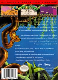 Box back cover for Walt Disney's The Jungle Book on the Nintendo NES.