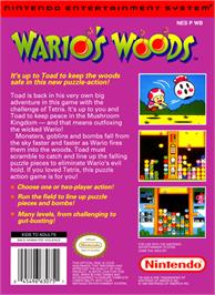 Box back cover for Wario's Woods on the Nintendo NES.