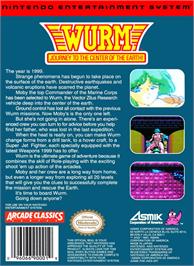 Box back cover for Wurm: Journey to the Center of the Earth on the Nintendo NES.