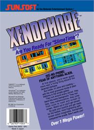 Box back cover for Xenophobe on the Nintendo NES.