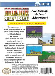 Box back cover for Young Indiana Jones Chronicles on the Nintendo NES.