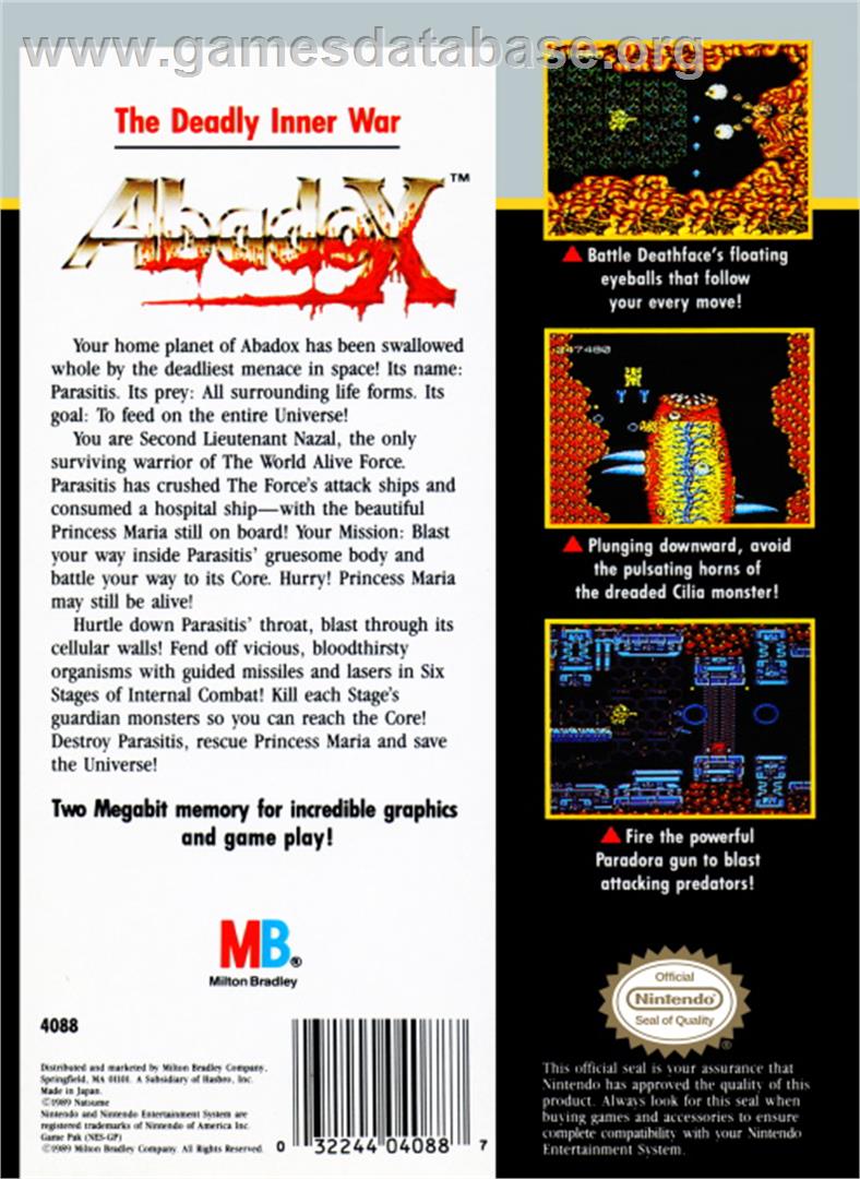 Abadox: The Deadly Inner War - Nintendo NES - Artwork - Box Back