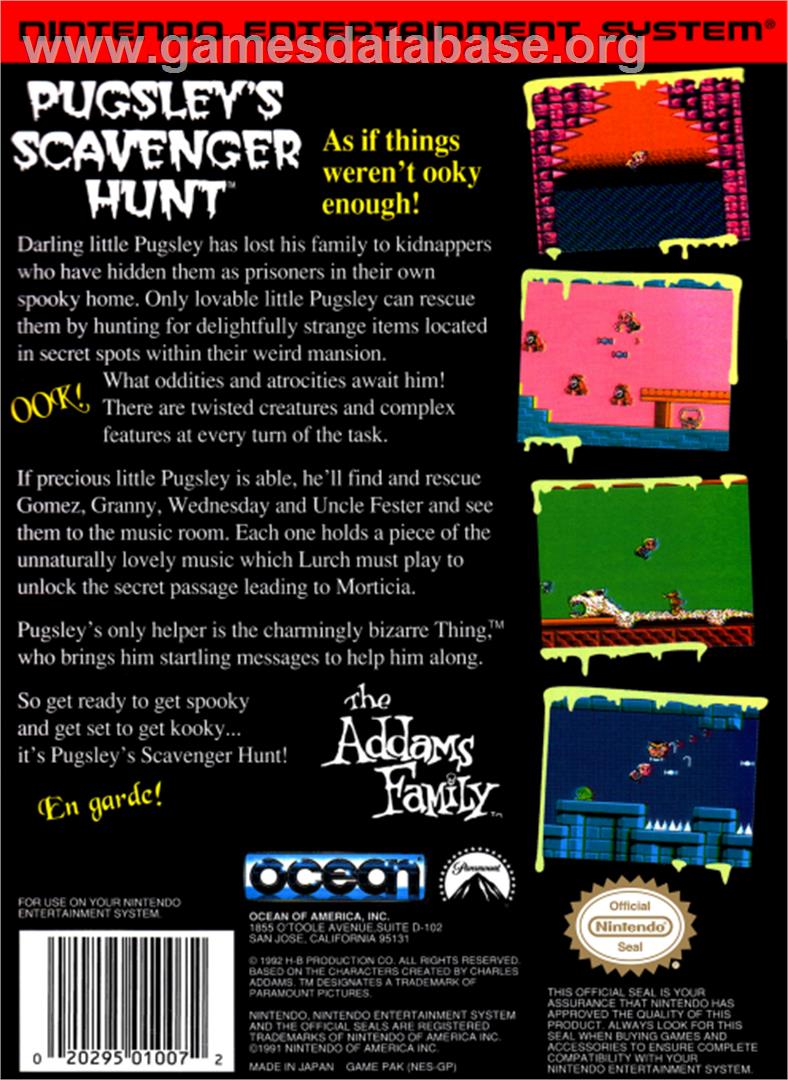 Addams Family: Pugsley's Scavenger Hunt - Nintendo NES - Artwork - Box Back