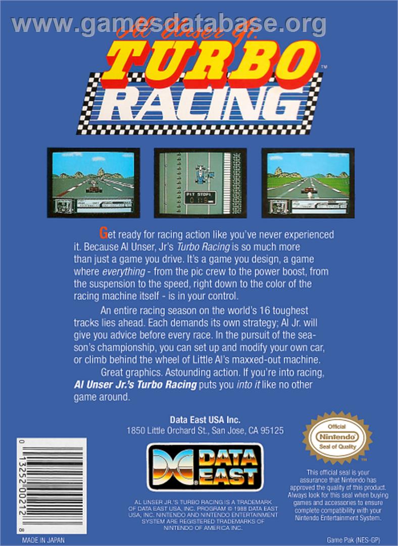 Al Unser Jr. Turbo Racing - Nintendo NES - Artwork - Box Back